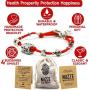 Womens Red Silk String Bracelet with 72 Names of God Silver Tone Cube Charm for Health, Prosperity, Protection & Happiness - Multi Charm Jewelry Gift for Women includes Hamsa Hand, Fish and Heart Charms - 7'' Length