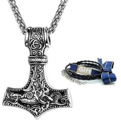 CANNE Thors Hammer Odin Mjolnir Viking Stainless Steel Necklace Pendant Norse Celtic Amulet Jewelry Necklace for Men Women