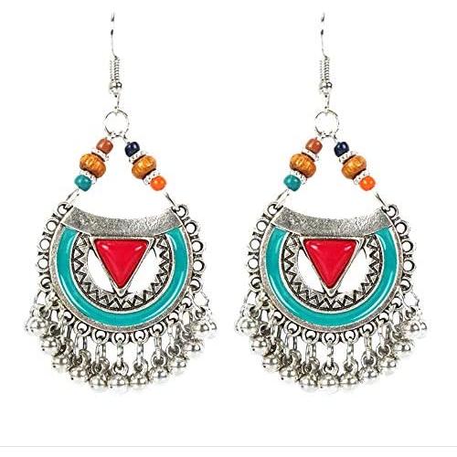 Vintage Boho Statement Drop Dangle Earrings Bohemian Ethnic Handmade Beaded Enamel Hook Charms Earring Jewelry for Women Girls Elegant Gift