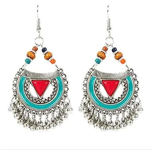 Vintage Boho Statement Drop Dangle Earrings Bohemian Ethnic Handmade Beaded Enamel Hook Charms Earring Jewelry for Women Girls Elegant Gift