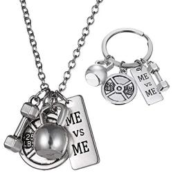 RINHOO FRIENDSHIP Stainless Steel Fitness Keychains with Quotes Weight Plate Dumbbell Kettlebell Charms Keyring