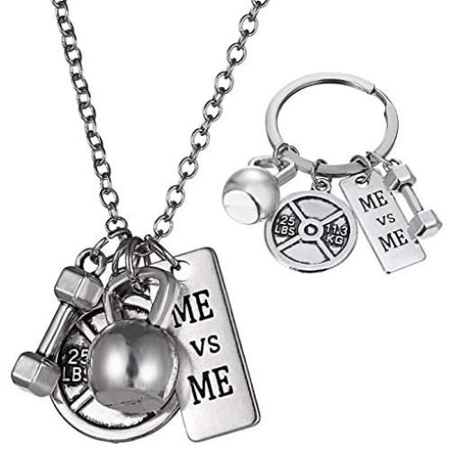 RINHOO FRIENDSHIP Stainless Steel Fitness Keychains with Quotes Weight Plate Dumbbell Kettlebell Charms Keyring