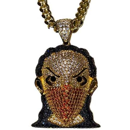 Shop-iGold Men Women 925 Italy Gold Finish Iced Medallion Medusa Mask Charm Ice Out Pendant Stainless Steel Real 6mm Miami Cuban Chain Necklace, Mens Jewelry, Iced Pendant, Miami Cuban Necklace