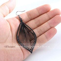 Fdesigner Boho Woven Geometric Earrings Drop Black Jewelry Fashion Silk Earring Dangle for Women and Girls