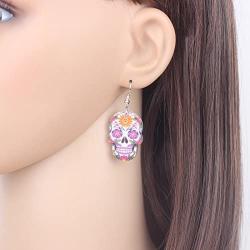 NEWEI Acrylic Halloween Skeleton Skull Earrings Drop Dangle Fashion Jewelry For Girl Women Gift