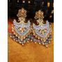 Crunchy Fashion Bollywood Jewellery Traditional Ethnic Bridal Bride Wedding Bridesmaid Pearls Drop Grey Meenakari/Hand Painted Chandbaali Indian Earrings Jewelry For Women