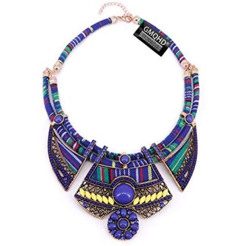 Chunky Bib Statement Torque Choker Bohemia Indian African Egypt Magnetic Clasps Multi Layers Tribal Necklaces. Fashion Jewelry Sets Collar Best Friend Gift Box for Women.