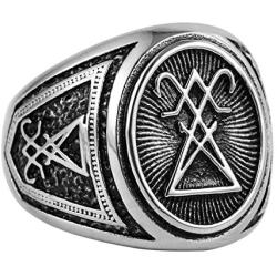 HZMAN Mens Gothic Lucifer Satan Stainless Steel Seal Symbol Demon Retro Jewelry