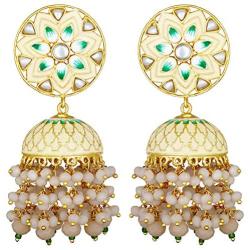 Aheli Indian Traditional Wedding Festive Wear Floral Enamel Jhumki Jhumka Earrings with Beaded Tassel Ethnic Fashion Party Jewelry for Women Girls