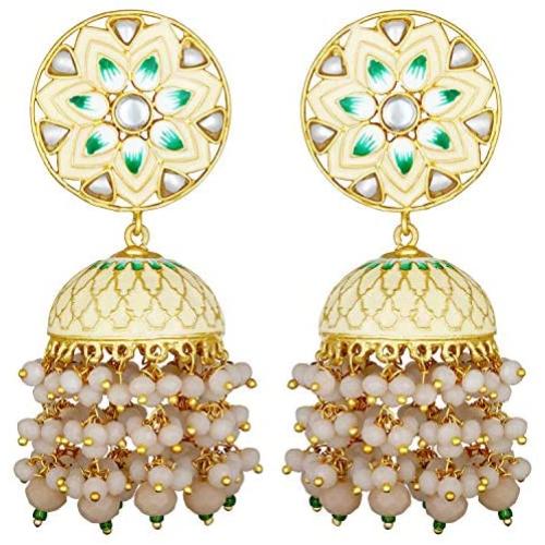 Aheli Indian Traditional Wedding Festive Wear Floral Enamel Jhumki Jhumka Earrings with Beaded Tassel Ethnic Fashion Party Jewelry for Women Girls