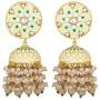 Aheli Indian Traditional Wedding Festive Wear Floral Enamel Jhumki Jhumka Earrings with Beaded Tassel Ethnic Fashion Party Jewelry for Women Girls