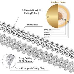 JINAO 20MM 6 Times 14k Gold Plated Cuban Link Chain Full Iced Out Bling Round Carre Baguette Cut CZ with Prong Setting Simulated Diamond Chain Choker Necklace for Men