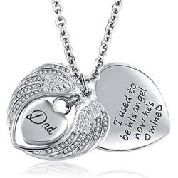 Jesse Ortega Angel Wing Urn Necklace for Ashes Mom Dad Grandma Cremation Jewelry Keepsake Memorial Pendant, I Used to Be His Angel Now Hes Mine