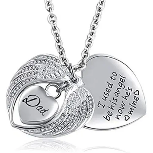 Jesse Ortega Angel Wing Urn Necklace for Ashes Mom Dad Grandma Cremation Jewelry Keepsake Memorial Pendant, I Used to Be His Angel Now Hes Mine Jesse Ortega Angel Wing Urn Necklace for Ashes Mom Dad Grandma Cremation Jewelry Keepsake Memorial Pendant, I Used to Be His Angel Now Hes Mine
