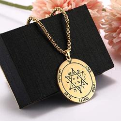TEAMER Key of Solomon Seal Pendant Necklace Gold Stainless Steel Pentacle Talisman Wiccan Jewelry for Men Women
