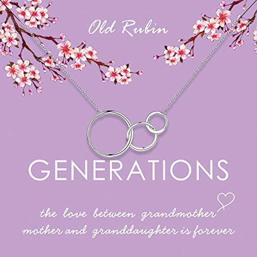 Generations Necklace-Sterling Silver Interlocking infinity 3 Circles Necklace for Grandma Mother and Granddaughter Family Jewelry Gift