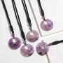 JUNHAN Natural Gemstone Lucky Coin Pendant Necklace for Women Men Reiki Healing Round Donut Crystal Stone Jewelry Adjustable Braided Cord