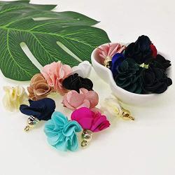 Fashion 28pcs 1.1 Inch Chiffon Flower Fabric Petal Tassel With Gold Caps for Necklace, Earnings, Key Chain GD28ST170T