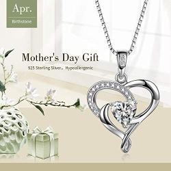SUPRAONE Forever Love Heart Women Necklace 925 Sterling Silver White Gold Plated Birthstone Pendant Necklaces for Women Mom Wife with 5A Cubic Zirconia Valentines Jewelry Gift Birthday Gift
