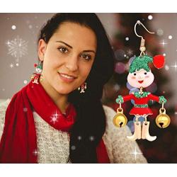 HSWE Christmas Dangle Earrings for Women Xmas Festival Jewelry for Cosplay Santa Claus Jingle Bell Earrings