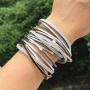TASBERN Womens Leather Bracelet Crystal Metal Tube Wrap Bracelets Cuff Bangle with Magnetic Clasp for Girls
