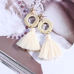 Baoqin Rattan Tassels Earrings For Women – Boho Wicker Woven Handmade Earrings for Women Girls