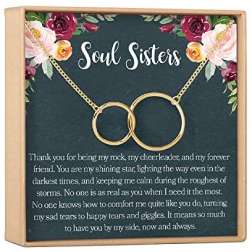 Soul Sisters Gift Necklace: Best Friends, BFF, Long Distance, Friends Forever, 2 Interlocking Circles (gold-plated-brass, NA)