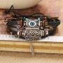 JIAOGE Evil Eye Bracelets, Bohomian Layered Leather Turquoise Beads Bracelets for Men, Retro Punk Leaf Bracelets for Women