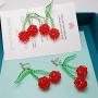 Beaded Acrylic Red Cherry Drop Dangle Earrings for Women Girls Big Handmade Light Cherry Fruits Earring Jewelry