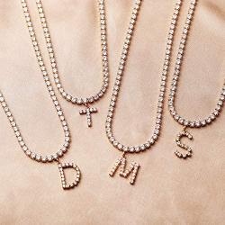 KissYan Initial Tennis Necklace Simulated Diamond Letter Pendant for Women, 18K Gold Plated Cubic Zirconia Tennis Chain Choker Gift for Girls A-Z 26 Alphabets