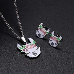 Cute Alpaca Necklace Animal Llama Jewelry Alpaca Stud Earrings Set
