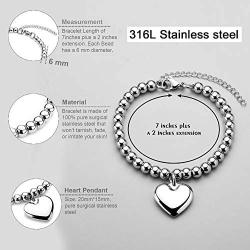Jewelry Kingdom 1 Heart Charm Necklace Bracelet for Women Girls 6mm Silver Bead Ball Chain Stainless Steel