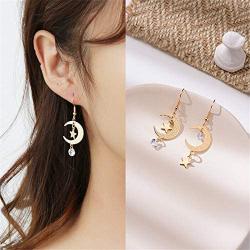 Bohemian Star Moon Drop Earrings for Women Fashion Golden Crystal Moon Star Earrings Jewelry