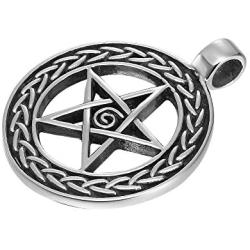 Magical Wiccan Pentagram Pentacle Pendant Stainless Steel Necklace for Men (21-inch chain)