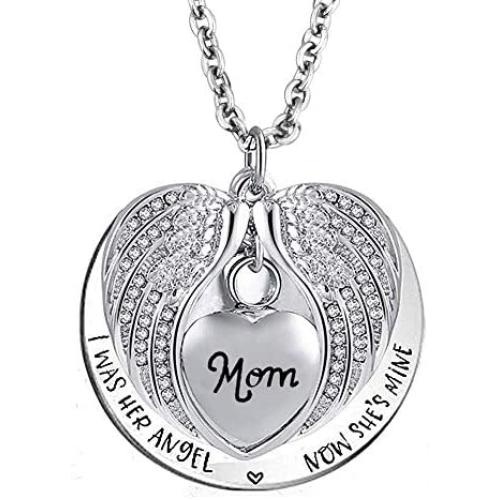 Cool Jewelry Angel Wing Stainless Steel Necklace for Ashes Heart Pendant Keepsake Cremation Memorial Jewelry