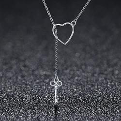 Presentski 925 Sterling Silver Y Lariat Necklace Chain Valentines Day Gift with Infinity Key Pendant,Love Heart Necklaces for Women Girls