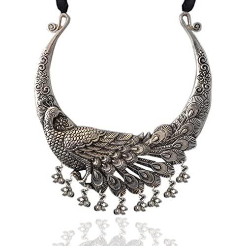 Sansar India Boho Tribal Peacock Hasli Choker Torque Indian Necklace Jewelry for Women