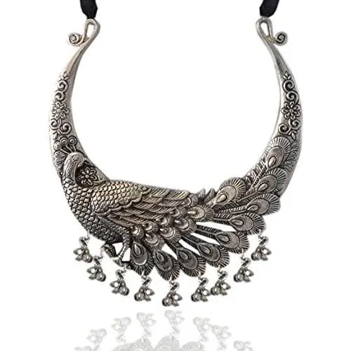 Sansar India Boho Tribal Peacock Hasli Choker Torque Indian Necklace Jewelry for Women Sansar India Boho Tribal Peacock Hasli Choker Torque Indian Necklace Jewelry for Women