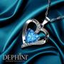 DEPHINI - Heart Necklace - 925 Sterling Silver - Aquamarine Birthstone Embellished with Branded Crystal Pendant - Fine Jewellery Woman Necklace 18'' Rhodium Plated Silver Chain - A+ Cubic Zirconia