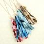 RIAH FASHION Bohemian Tassel Statement Necklace - Lightweight Plaid Fabric, Faux Suede Fringe Long Bead Chain