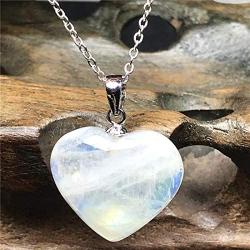 Heart Moonstone Pendant Necklace, Natural Moonstone Jewelry For Woman Lady Blue Light Crystal 15x6mm Beads 925 Silver Chains AAAAA