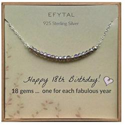 EFYTAL 18th Birthday Gifts for Girls, Sterling Silver Necklace, 18 beads for 18 Year Old Girl, Jewelry Gift Idea