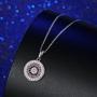 YHLISO Evil Eye Pendant Sparkling Necklace Round Pave Diamond Cubic Zirconia Lucky Charm Disc Necklaces for Women