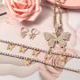 Hicarer Big Butterfly Pendant Necklace Rhinestone Chain Shiny Crystal Choker Pendant Collar Necklace and Butterfly Bracelet Butterfly Earrings Jewelry for Women Girl (Gold)