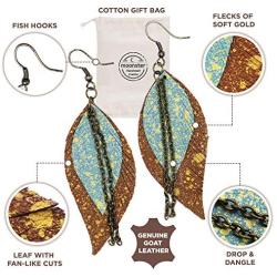 Moonster Leather Earrings for Women – Authentic Genuine Leather, One-of-a-Kind Handmade Earrings – Soft, Luxurious Leaf Earrings for Women with Subtle Gold Detailing and Beautiful Vintage Texture