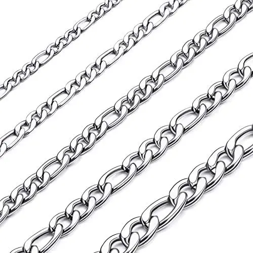 MOWOM Silver Gold Black Color Cuban Link Chain Necklace Water Resistant Mens Stainless Steel Necklace for Women Boys Kids Thin Figaro Necklace Chain with Gift Bag (3.0-8.5mm Wide, 14-36 Inches Long) MOWOM Silver Gold Black Color Cuban Link Chain Necklace Water Resistant Mens Stainless Steel Necklace for Women Boys Kids Thin Figaro Necklace Chain with Gift Bag (3.0-8.5mm Wide, 14-36 Inches Long)