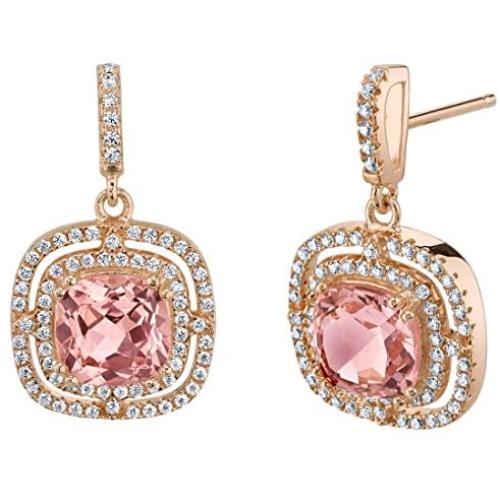 Peora Sterling Silver Earrings for Women, Designer Double Halo Cushion Cut in Created and Simulated Gemstones
