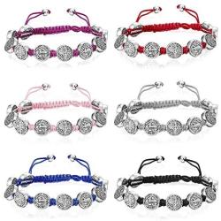 Finrezio 6 PCS Saint Benedict Cord Bracelets for Women Men Evil Protection Medal Rosary Bracelet Set Catholic Gifts Religious Jewelry