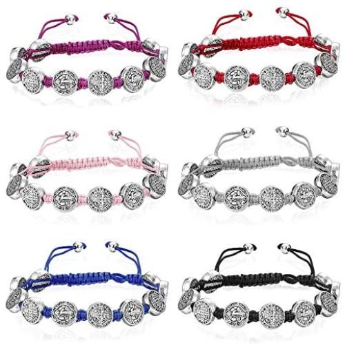Finrezio 6 PCS Saint Benedict Cord Bracelets for Women Men Evil Protection Medal Rosary Bracelet Set Catholic Gifts Religious Jewelry