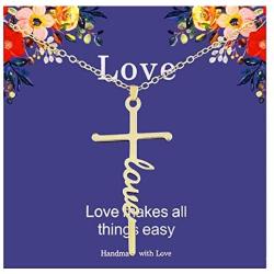 Nanafast 18k Gold Plated Cross Necklace for Girls Faith in Love Dainty Cross Pendant Necklace for Women, Mothers Day Valentines Day